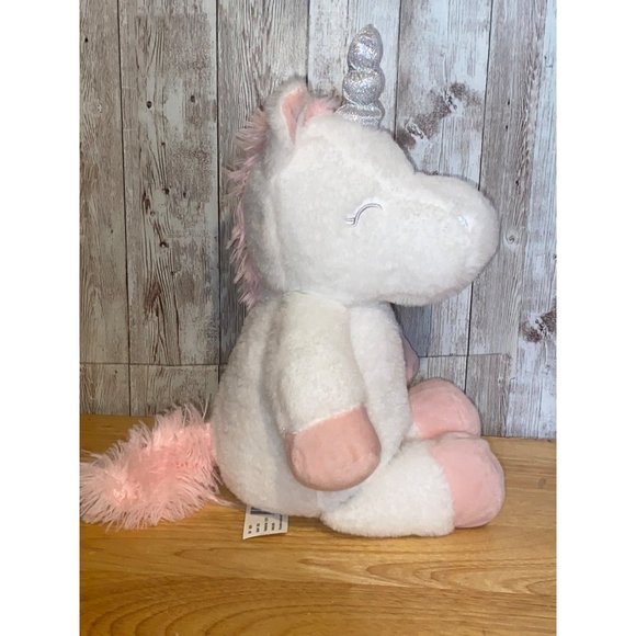 KellyToy Baby White Pink Cuddle Sleeping Unicorn Rattle 12" Plush Lovey Toy - Picture 4 of 7
